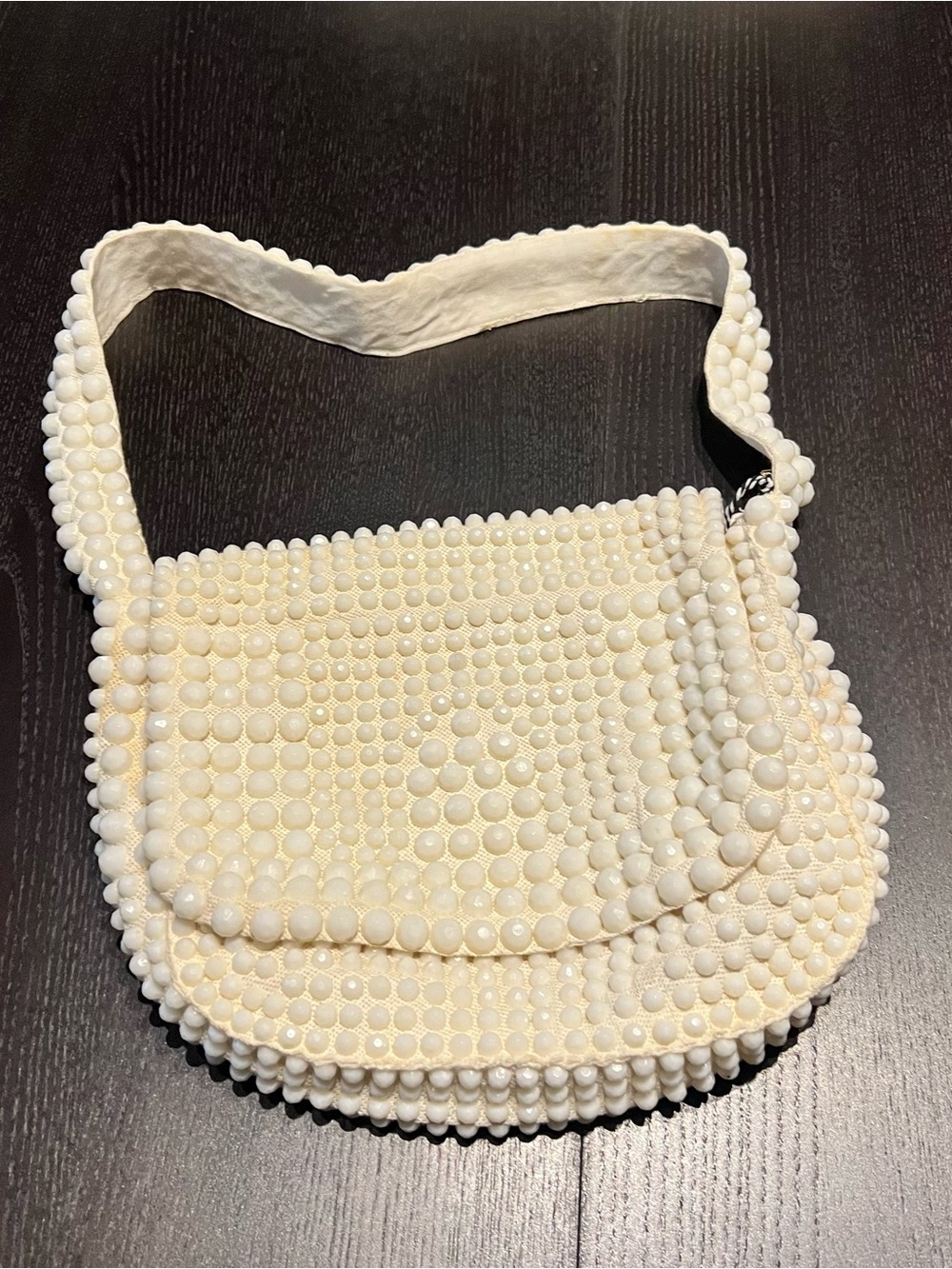 Vintage White Beaded Shoulder Bag